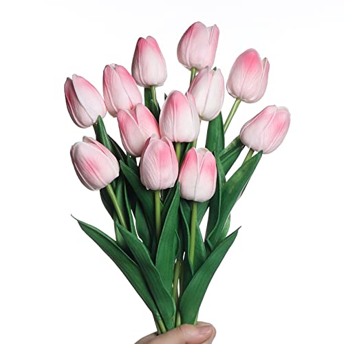 anaoo 12pcs Tulpen Künstliche Blumen Tulpen wie Echt Deko Realistische Latex, Dekoration für Brautsträuße Haus Party Deko Büro DIY Blumen Arrangements, Hellrosa von anaoo