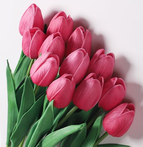 anaoo 12pcs Tulpen Künstliche Blumen Tulpen wie Echt Deko Realistische Latex, Dekoration für Brautsträuße Haus Party Deko Büro DIY Blumen Arrangements, Rose Rot von anaoo