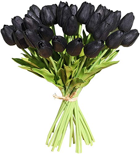 anaoo 24 Stück Kunstblumen Tulpen Latex künstlich Blumen wie Echt realistische mit, Dekoration für Brautsträuße, Haus, Party Deko, Büro, DIY Blumenarrangements, Schwarz von anaoo