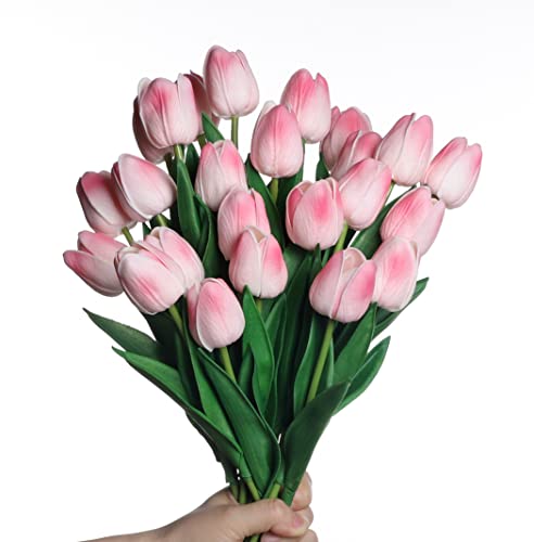 anaoo 24pcs Tulpen Künstliche Blumen Tulpen wie Echt Deko Realistische Latex, Dekoration für Brautsträuße Haus Party Deko Büro DIY Blumen Arrangements, Hellrosa von anaoo