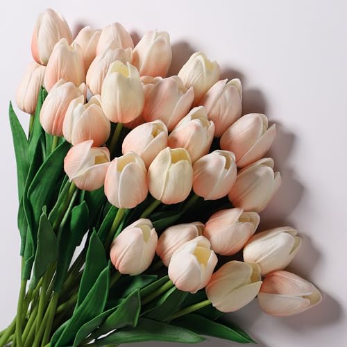 Anaoo Künstliche Tulpen aus Latex, Blumenstrauß, Braut, für Zuhause, Hochzeit, Party, Büro, Blumenarrangements, 24 Stück von Anaoo