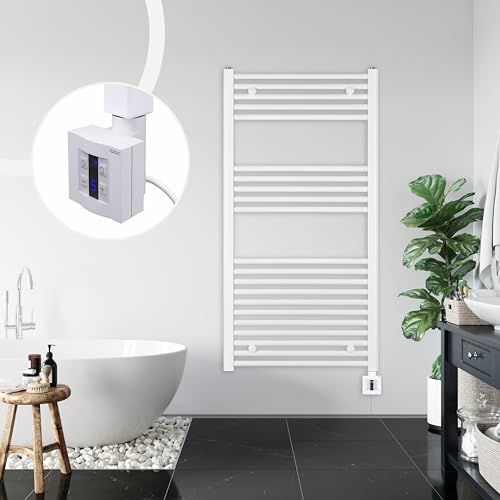 anapont elektrischer Badheizkörper 1175x600 - weiß gerade - Timer-Funktion - Handtuchheizkörper - Badheizung elektrisch - Handtuchheizung - Made in Germany von anapont