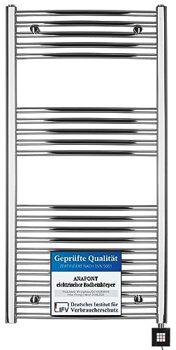 anapont elektrischer Badheizkörper - chrom gebogen - Timer-Funktion - Handtuchheizkörper - Badheizung elektrisch - Handtuchheizung - Made in Germany (KTX-2, 1175h x 600b) von anapont
