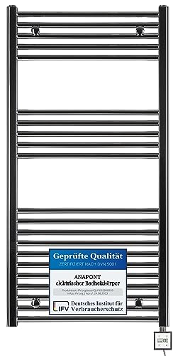 anapont elektrischer Badheizkörper - gerade - Chrom - Timer-Funktion - Handtuchheizkörper - Badheizung elektrisch - Handtuchheizung - Made in Germany (KTX 3, 1175h x 750b) von anapont