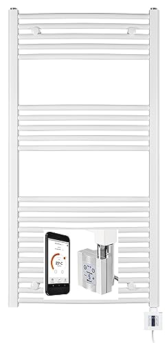 anapont elektrischer Badheizkörper - weiß/chrom- mit Appsteuerung - Handtuchheizkörper - Badheizung elektrisch - Handtuchheizung - Made in Germany (1175h x 500b, weiss/gebogen) von anapont