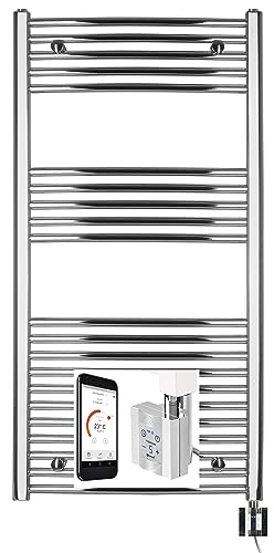 anapont elektrischer Badheizkörper - weiß/chrom- mit Appsteuerung - Handtuchheizkörper - Badheizung elektrisch - Handtuchheizung - Made in Germany (1175h x 600b, chrom/gebogen) von anapont