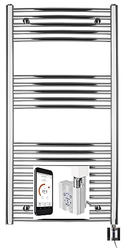 anapont elektrischer Badheizkörper - weiß/chrom- mit Appsteuerung - Handtuchheizkörper - Badheizung elektrisch - Handtuchheizung - Made in Germany (1175h x 750b, chrom/gebogen) von anapont