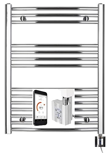 anapont elektrischer Badheizkörper - weiß/chrom- mit Appsteuerung - Handtuchheizkörper - Badheizung elektrisch - Handtuchheizung - Made in Germany (775h x 600b, chrom/gebogen) von anapont