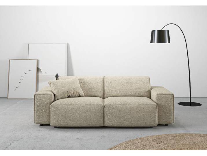2,5-Sitzer ANDAS Glimminge auch in Breitcord, Feincord + Easy care-Bezug , beige (sand), B:214cm H:71cm T:101cm, 96% Polyester, 4% Polyacryl, Sofas, besondere Kedernähte, Zierkissen von andas