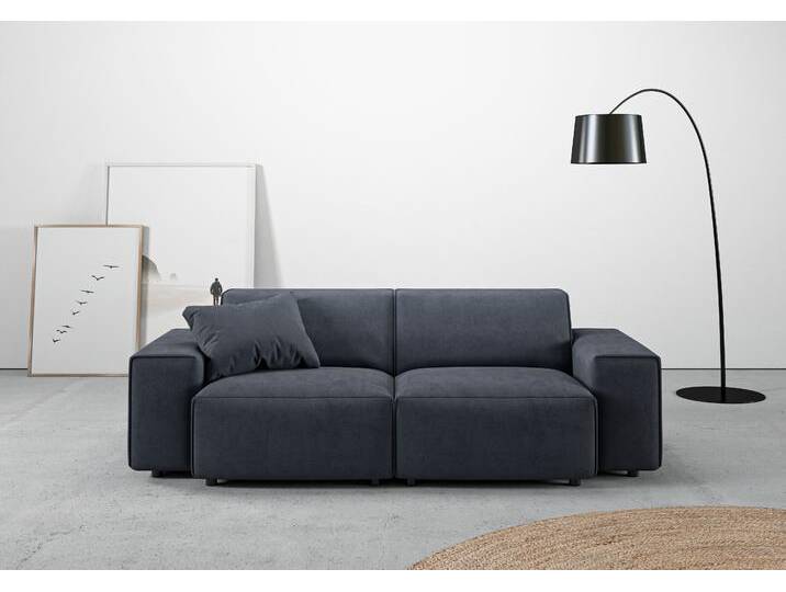 2,5-Sitzer ANDAS Glimminge auch in Breitcord, Feincord + Easy care-Bezug , blau (dunkelblau), B:214cm H:71cm T:101cm, 100% Polyester, Sofas, besondere Kedernähte, Zierkissen von andas