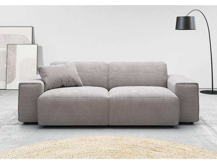 2,5-Sitzer ANDAS Glimminge auch in Breitcord, Feincord + Easy care-Bezug , grau, B:214cm H:71cm T:101cm, 12% Polyaxryl, 88% Polyester, Sofas, besondere Kedernähte, Zierkissen von andas