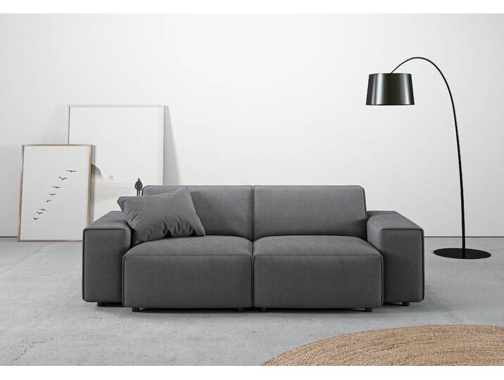 2,5-Sitzer ANDAS Glimminge auch in Breitcord, Feincord + Easy care-Bezug , grau (anthrazit), B:214cm H:71cm T:101cm, 100% Polyester, Sofas, besondere Kedernähte, Zierkissen von andas