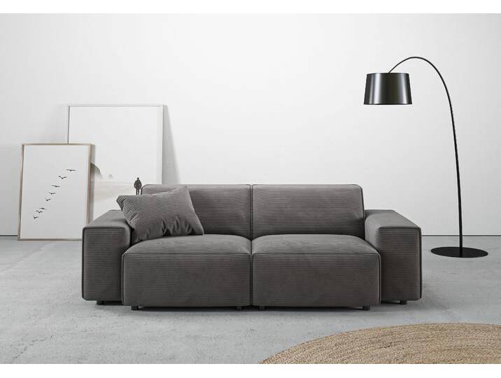 2,5-Sitzer ANDAS Glimminge auch in Breitcord, Feincord + Easy care-Bezug , grau (dunkelgrau), B:214cm H:71cm T:101cm, 12% Polyaxryl, 88% Polyester, Sofas, besondere Kedernähte, Zierkissen von andas
