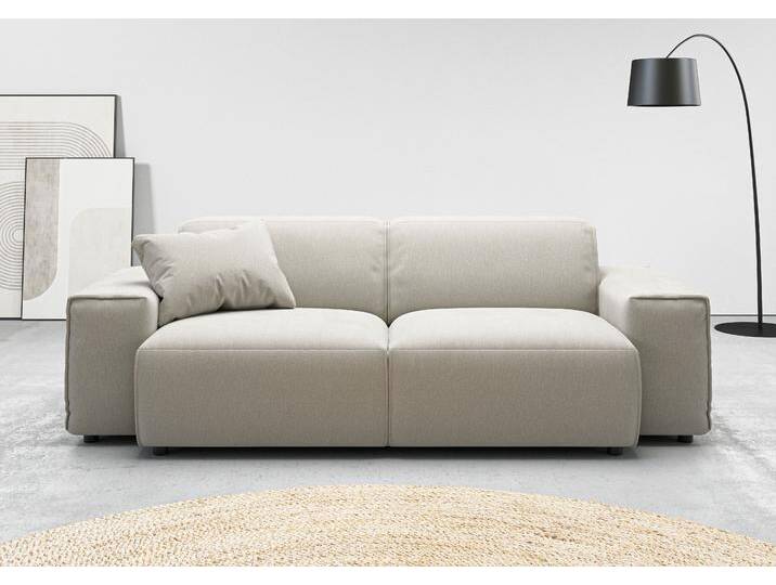 2,5-Sitzer ANDAS Glimminge auch in Breitcord, Feincord + Easy care-Bezug , grau (hellgrau), B:214cm H:71cm T:101cm, 100% Polyester, Sofas, besondere Kedernähte, Zierkissen von andas