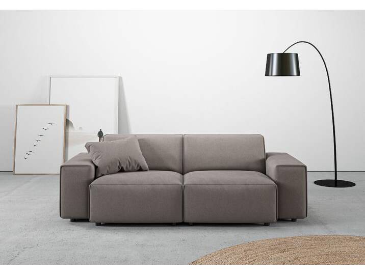 2,5-Sitzer ANDAS Glimminge auch in Breitcord, Feincord + Easy care-Bezug , grau (taupe), B:214cm H:71cm T:101cm, Sofas, besondere Kedernähte, Zierkissen von andas
