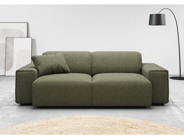 2,5-Sitzer ANDAS Glimminge auch in Breitcord, Feincord + Easy care-Bezug , grün, B:214cm H:71cm T:101cm, 96% Polyester, 4% Polyacryl, Sofas, besondere Kedernähte, Zierkissen von andas