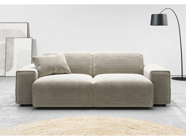 2,5-Sitzer ANDAS Glimminge auch in Breitcord, Feincord + Easy care-Bezug , silber, B:214cm H:71cm T:101cm, 100% Polyester, Sofas, besondere Kedernähte, Zierkissen von andas