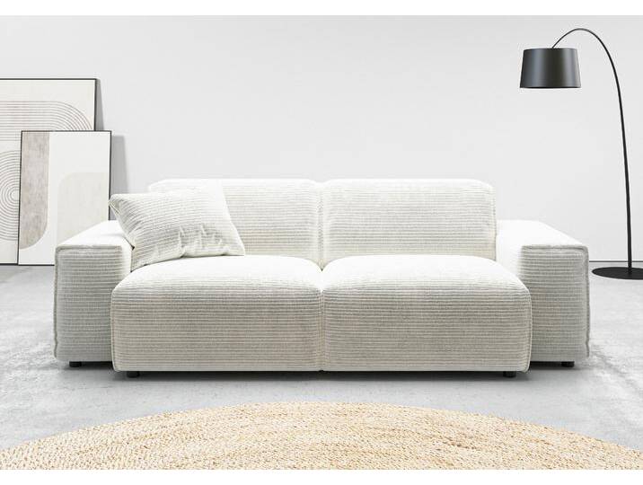 2,5-Sitzer ANDAS Glimminge auch in Breitcord, Feincord + Easy care-Bezug , weiß, B:214cm H:71cm T:101cm, 100% Polyester, Sofas, besondere Kedernähte, Zierkissen von andas