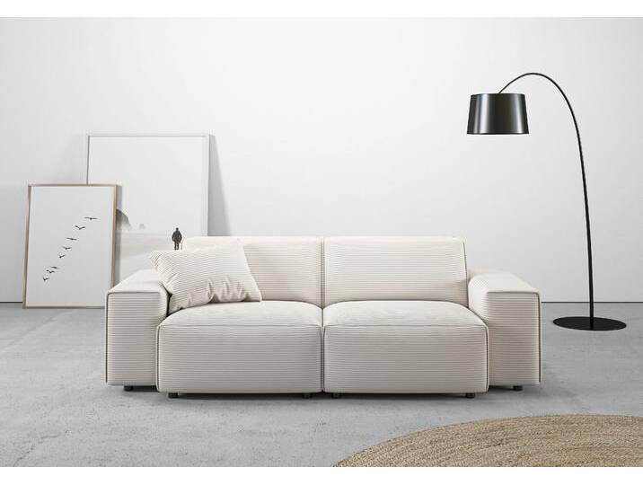 2,5-Sitzer ANDAS Glimminge auch in Breitcord, Feincord + Easy care-Bezug , weiß (snow), B:214cm H:71cm T:101cm, 12% Polyaxryl, 88% Polyester, Sofas, besondere Kedernähte, Zierkissen von andas
