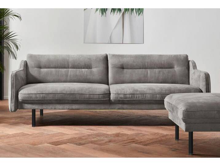 2,5-Sitzer ANDAS Nordfyn , grau, B:229cm H:81cm T:92cm, Struktur weich (100% Polyester), Luxus-Microfaser Lederoptik (100% Polyester), 100% NaturLEDER, Sofas, edles Design in 3 Bezugsqualitäten, Design by Morten Georgsen von andas