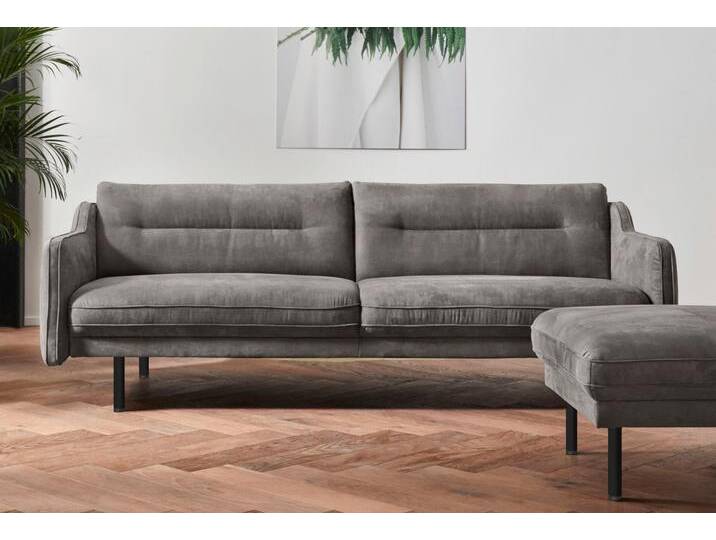 2,5-Sitzer ANDAS Nordfyn , grau (dunkelgrau), B:229cm H:81cm T:92cm, Struktur weich (100% Polyester), Luxus-Microfaser Lederoptik (100% Polyester), 100% NaturLEDER, Sofas, edles Design in 3 Bezugsqualitäten, Design by Morten Georgsen von andas