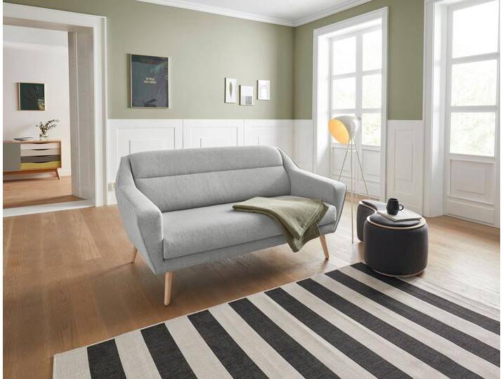 2-Sitzer ANDAS Bille , grau (hellgrau), B:167cm H:86cm T:90cm, Luxus-Microfaser weich (100% Polyester), Samtoptik (100% Polyester), Struktur (100% Polyester), Struktur fein (100% Polyester), Sofas, mit Naht im Rückenkissen und Eiche-Beinen, Design by Morten Georgsen von andas
