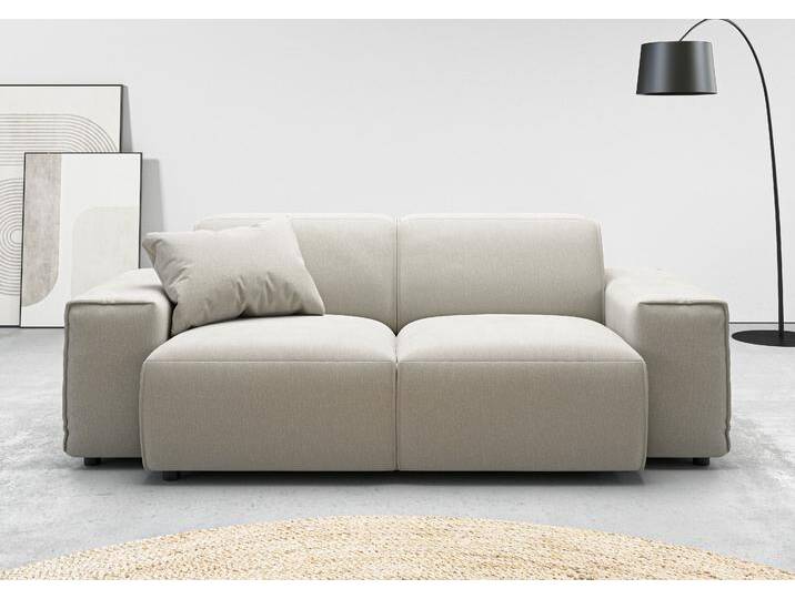 2-Sitzer ANDAS Glimminge auch in Breitcord + Feincord + Easy care-Bezug , grau (hellgrau), B:194cm H:71cm T:101cm, 100% Polyester, Sofas, besondere Kedernähte,, Zierkissen von andas