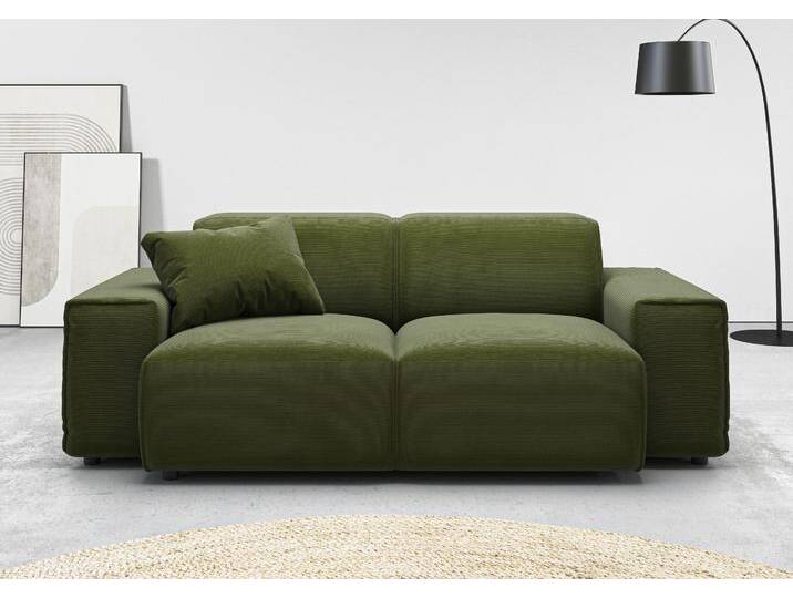 2-Sitzer ANDAS Glimminge auch in Breitcord + Feincord + Easy care-Bezug , grün (moos), B:194cm H:71cm T:101cm, 95% Polyester, 5% Nylon, Sofas, besondere Kedernähte,, Zierkissen von andas