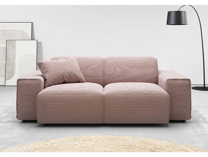 2-Sitzer ANDAS Glimminge auch in Breitcord + Feincord + Easy care-Bezug , rosa, B:194cm H:71cm T:101cm, 12% Polyaxryl, 88% Polyester, Sofas, besondere Kedernähte,, Zierkissen von andas