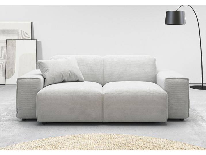 2-Sitzer ANDAS Glimminge auch in Breitcord + Feincord + Easy care-Bezug , silber, B:194cm H:71cm T:101cm, 95% Polyester, 5% Nylon, Sofas, besondere Kedernähte,, Zierkissen von andas