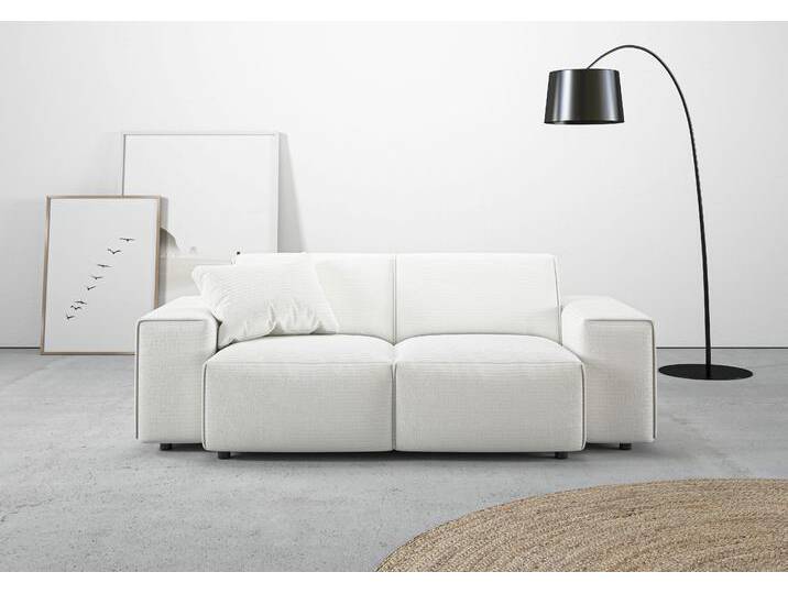 2-Sitzer ANDAS Glimminge auch in Breitcord + Feincord + Easy care-Bezug , weiß, B:194cm H:71cm T:101cm, 100% Polyester, Sofas, besondere Kedernähte,, Zierkissen von andas