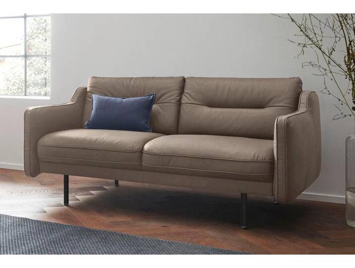 2-Sitzer ANDAS Nordfyn , grau (taupe), B:169cm H:81cm T:92cm, Struktur weich (100% Polyester), Luxus-Microfaser Lederoptik (100% Polyester), 100% NaturLEDER, Sofas, edles Design in 3 Bezugsqualitäten, Design by Morten Georgsen von andas