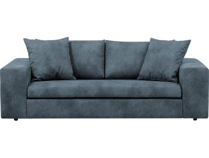 2-Sitzer ANDAS SLEETLAND XXL in Samtvelours oder Vintage-Leder-Optik , blau, B:230cm H:72cm T:113cm, Sofas, besonders groß und bequem von andas