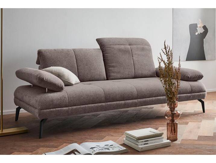 2-Sitzer ANDAS Stenlille , braun, B:212cm H:83cm T:107cm, Struktur weich (100% Polyester), Struktur grob (100% Polyester), 100% NaturLEDER, Sofas, incl. Sitztiefen-, Kopfteil- und Armteilverstellung von andas