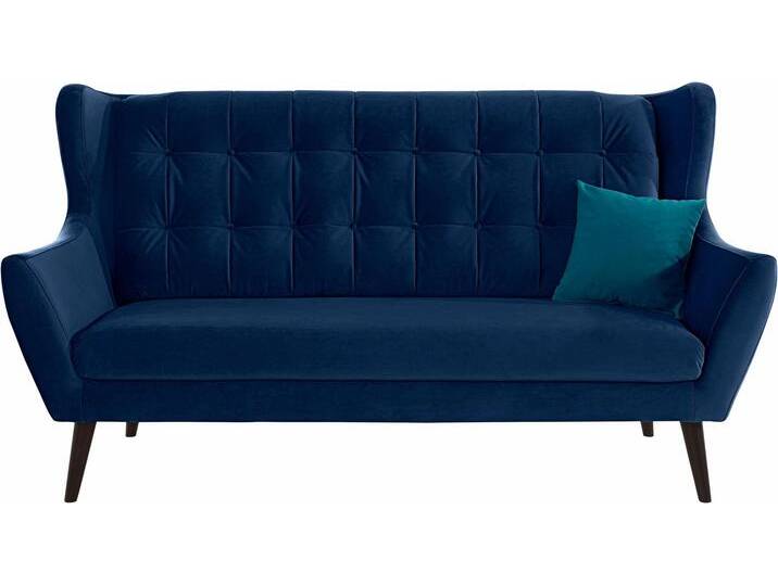 3-Sitzer ANDAS Hemmink , blau (blau, aqua), B:197cm H:107cm T:94cm, Samtvelours (100% Polyester), Luxus-Microfaser (100% Polyester), Struktur (94% Polyester, 6% Polyacryl), Sofas, mit Knopfheftung von andas