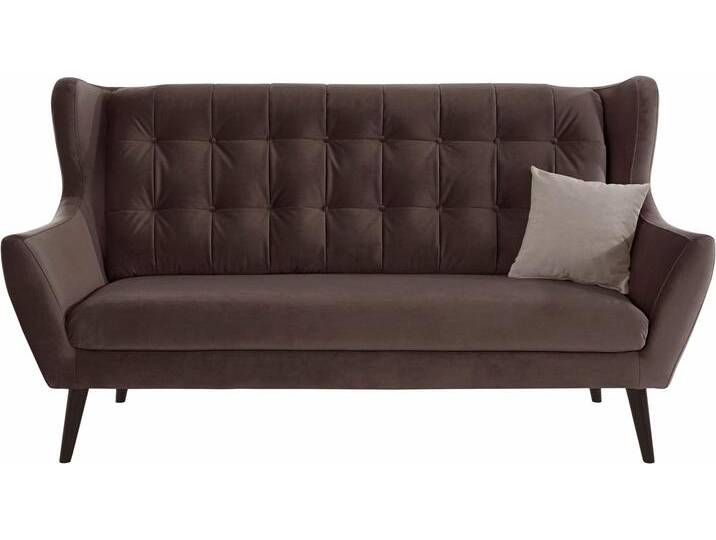 3-Sitzer ANDAS Hemmink , braun (braun, hellgrau), B:197cm H:107cm T:94cm, Samtvelours (100% Polyester), Luxus-Microfaser (100% Polyester), Struktur (94% Polyester, 6% Polyacryl), Sofas, mit Knopfheftung von andas