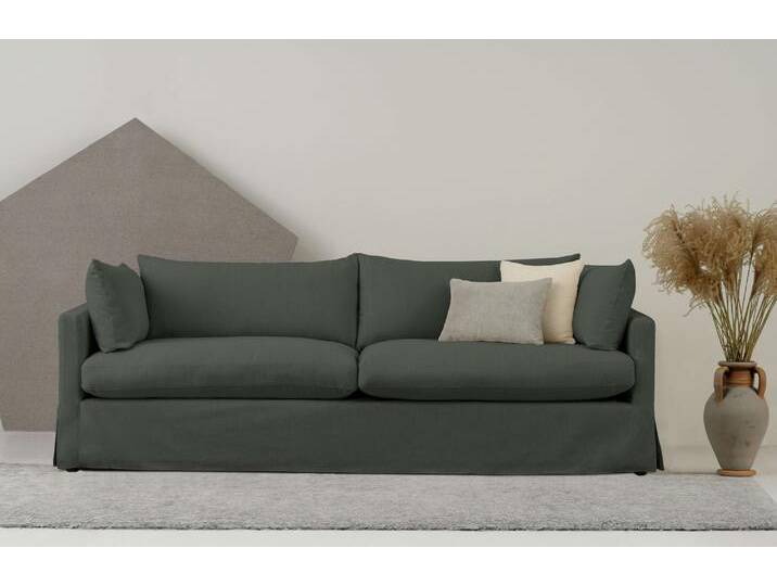 3-Sitzer ANDAS Joucas, Hussensofa, Breite 244 cm , grün (dunkelgrün), B:244cm H:85cm T:104cm, 100% polyester, Sofas, extra tiefe Sitzfläche, mit Faserball-Füllung für mehr Sitzkomfort von andas