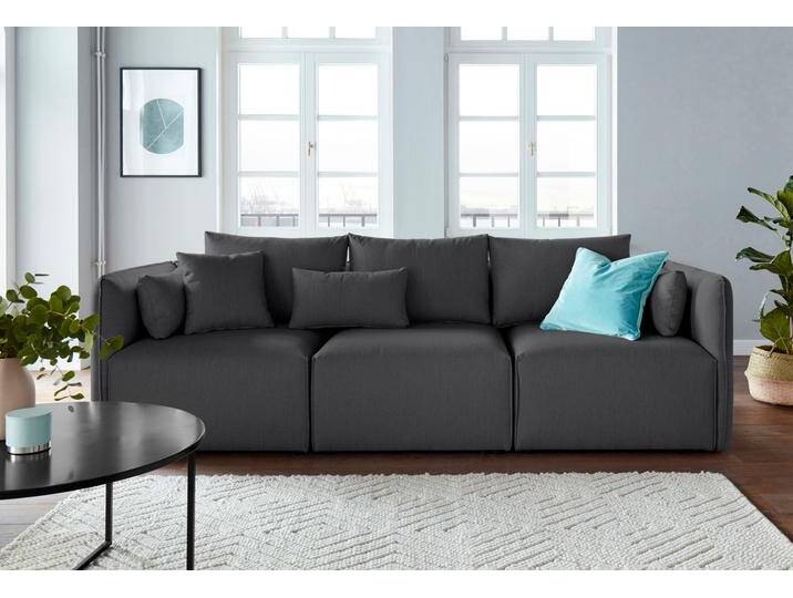 3-Sitzer ANDAS Nöre , grau (dunkelgrau), B:262cm H:74cm T:90cm, Samtoptik (100% Polyester), Struktur (100% Polypropylene), Webstoff (100% Polyester, Struktur fein (100% Polyester)), Luxus-Microfaser Lederoptik (100% Polyester), Baumwoll-/Leinenmix (60% Baumwolle, 40% Leinen), Sofas, 3 Teile, in vielen Bezugsqualitäten und Farben s. auch Nöre von andas