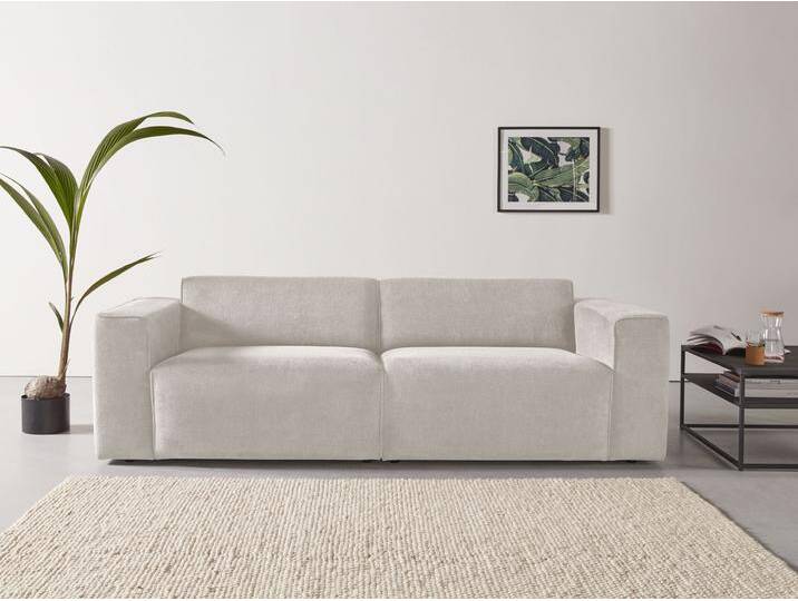3-Sitzer ANDAS Noord mit Kedernaht, Breite 232 cm , beige (cream), B:232cm H:71cm T:96cm, 100% Polyester, Sofas, Cord, Struktur, Webstoff, mit Wellenunterfederung, Massivholzrahmen von andas