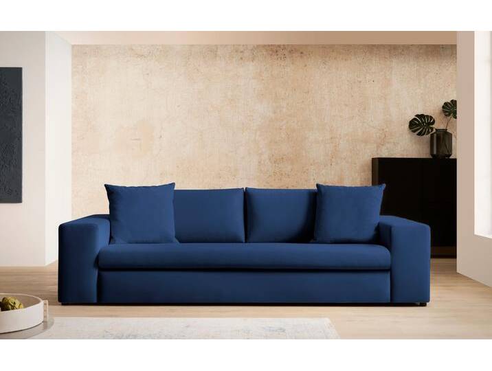 3-Sitzer ANDAS SLEETLAND XXL in Samtvelours oder Vintage-Leder-Optik , blau (navy blau), B:270cm H:72cm T:113cm, Sofas, besonders groß und bequem von andas