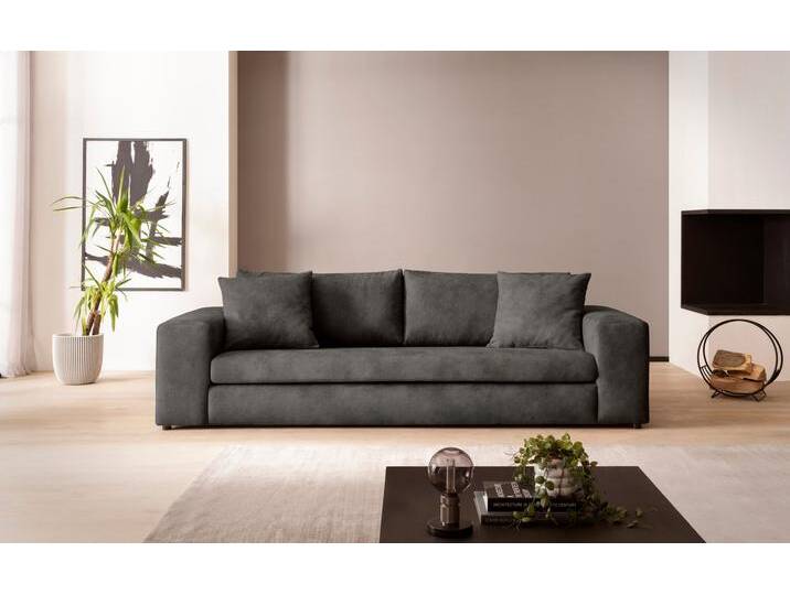 3-Sitzer ANDAS SLEETLAND XXL in Samtvelours oder Vintage-Leder-Optik , grau (dunkelgrau), B:270cm H:72cm T:113cm, Sofas, besonders groß und bequem von andas