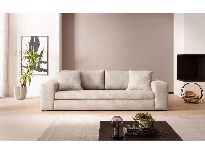 3-Sitzer ANDAS SLEETLAND XXL in Samtvelours oder Vintage-Leder-Optik , grau (hellgrau), B:270cm H:72cm T:113cm, Sofas, besonders groß und bequem von andas