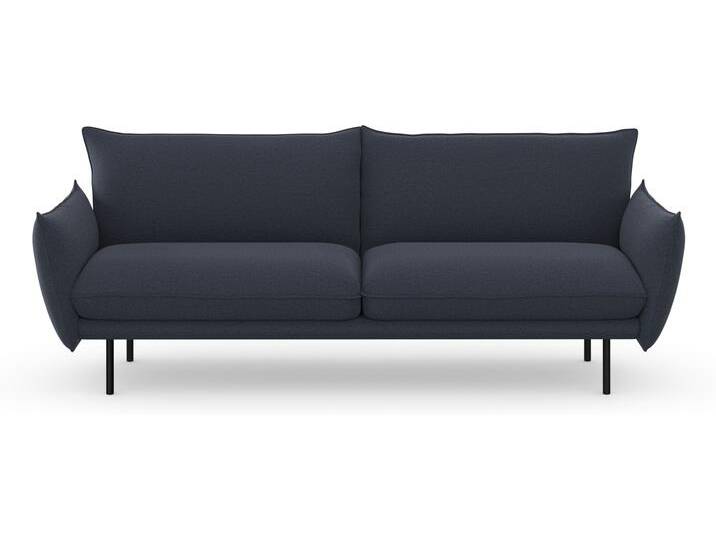 3-Sitzer ANDAS Stine , blau (dunkelblau), B:226cm H:86cm T:86cm, Struktur (100% Polyester), Struktur weich (85% Polyester/15% Nylon), Samtoptik (100% Polyester), Sofas, Besonderes Design durch Kissenoptik und Keder, by Morten Georgsen von andas