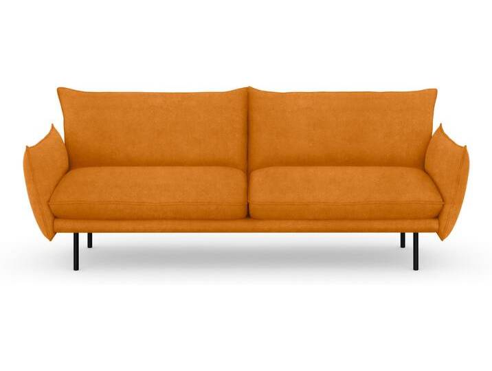3-Sitzer ANDAS Stine , gold (goldfarben), B:226cm H:86cm T:86cm, Struktur (100% Polyester), Struktur weich (85% Polyester/15% Nylon), Samtoptik (100% Polyester), Sofas, Besonderes Design durch Kissenoptik und Keder, by Morten Georgsen von andas