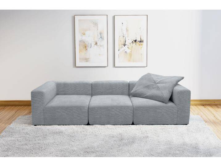 3-Sitzer ANDAS Utvik bestehend aus 2 Eck- und 1 Mittelelement , grau, B:301cm H:69cm T:108cm, 95% Polyester, 5% Nylon, Sofas, einzelne Module für individuelle Zusammenstellung von andas