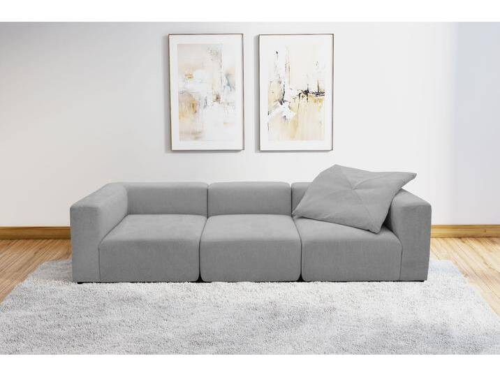 3-Sitzer ANDAS Utvik bestehend aus 2 Eck- und 1 Mittelelement , grau (hellgrau), B:301cm H:69cm T:108cm, 100%Polyester, Sofas, einzelne Module für individuelle Zusammenstellung von andas