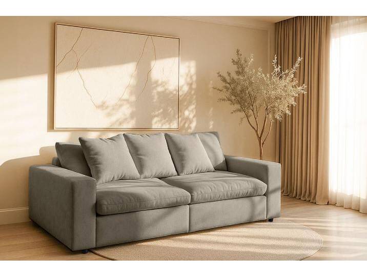 3-Sitzer ANDAS Venslev , beige, B:230cm H:83cm T:120cm, 100% PES, Sofas, Lounge-Sofa, mit extra tiefer Sitzfläche und losen Kissen von andas