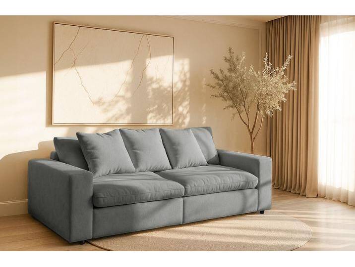 3-Sitzer ANDAS Venslev , grau (gray), B:230cm H:83cm T:120cm, 100% PES, Sofas, Lounge-Sofa, mit extra tiefer Sitzfläche und losen Kissen von andas