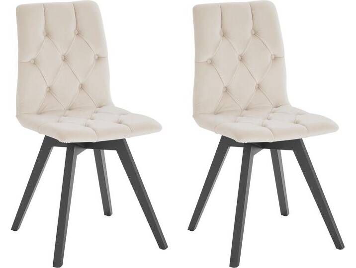 4-Fußstuhl ANDAS Melania , beige (creme), B:45cm H:91cm T:55cm, Bezug: 100% Polyester, Stühle, mit Knopfsteppung (2er-Set) von andas