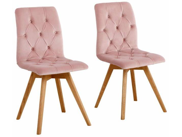4-Fußstuhl ANDAS Rania , rosa (rose, eichefarben), B:45cm H:91cm T:55cm, weicher Webstoff mit feiner Struktur aus 100% Polyester, Microfaser in Samtoptik aus 100% Polyester, Stühle, Im 2er/4er/6er-Set von andas